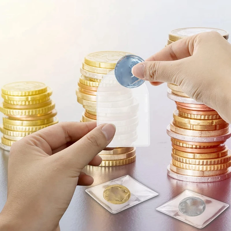 RISE-200 Pack 2Inch Single Pocket Coin Sleeves Plastic Coin Collection Supplies Transparent Holders Protector Clear Bags