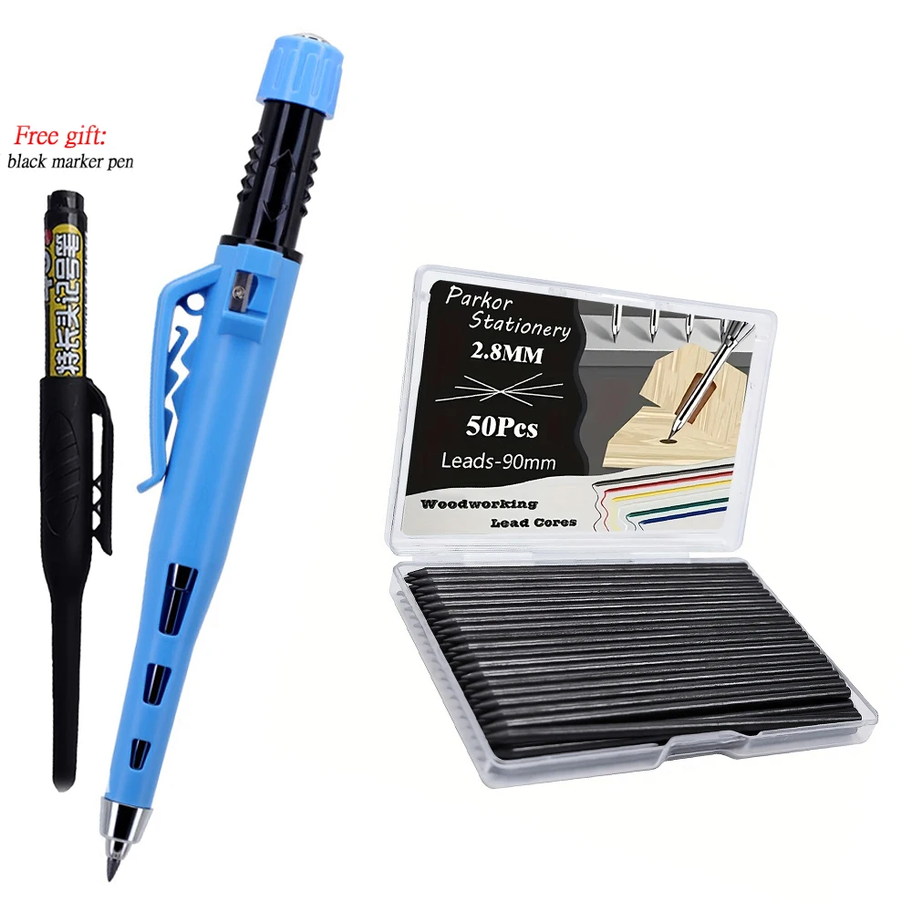 Innovative 55mm Carpenter's Pencil Set with 50 Lead Refills - Precision Woodworking and Drawing Tool