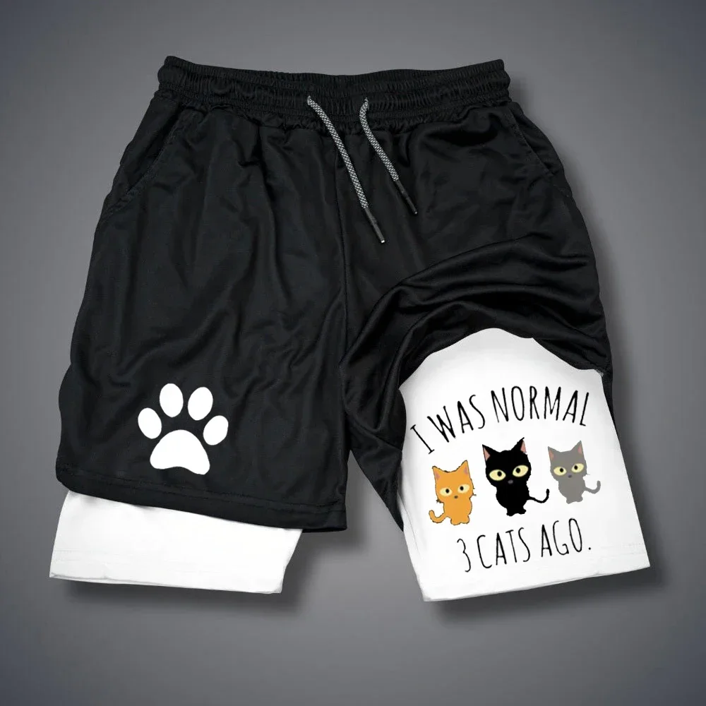 Funny Cat Print Running Shorts Men Sportswear Y2k Animal Pattern Gym Quick Dry Short Pant Summer Fitness Double-deck Short Pant 3