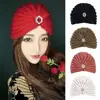 Fashion Winter Warm Hijab Caps Thick Soft Bohemia Turban Diamond Jewelry Wool Knitting Knitted Hats for Women 1