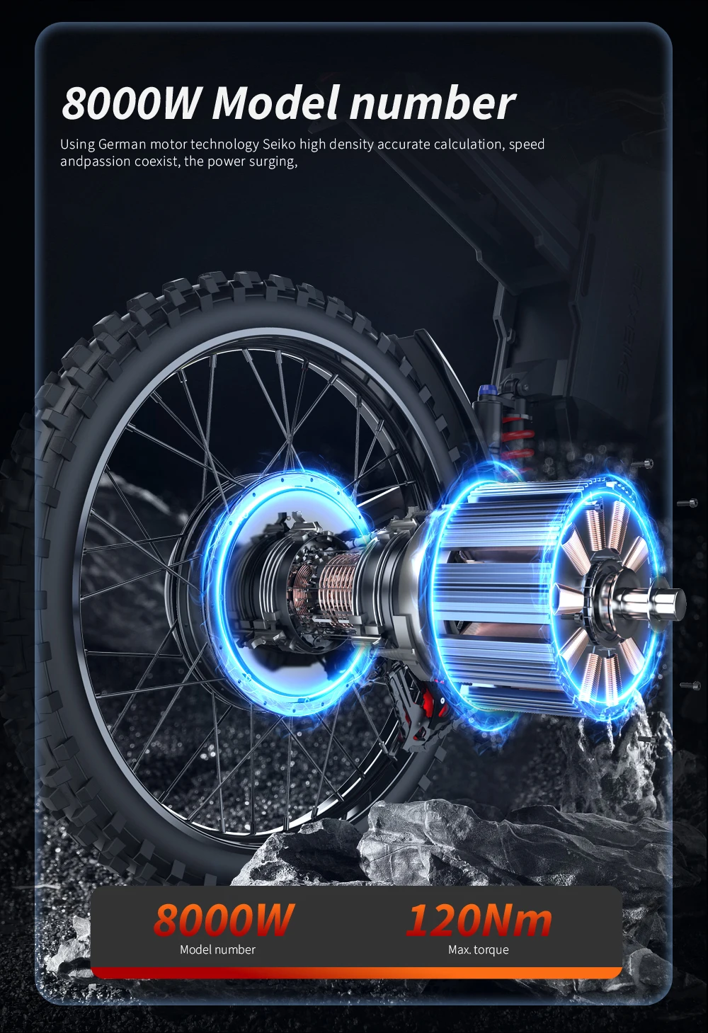EKXBike GTS X22 E-bike Fuoristrada 85Km/h, Motore Brushless 8000W, Batteria al Litio 72V30AH, Moto Elettrica per Adulti Readygo - immagine 3