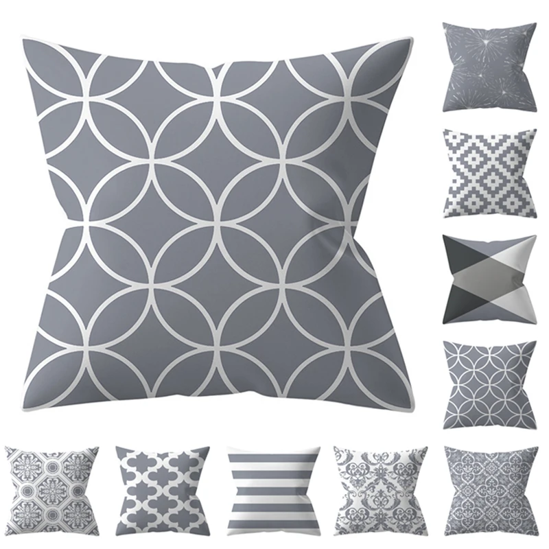 Geometric Cushion Cover Gray Pillowcase Sofa Cushions Decorative Throw Pillows Cover 45x45 Polyester Pillow Cases Home Decor