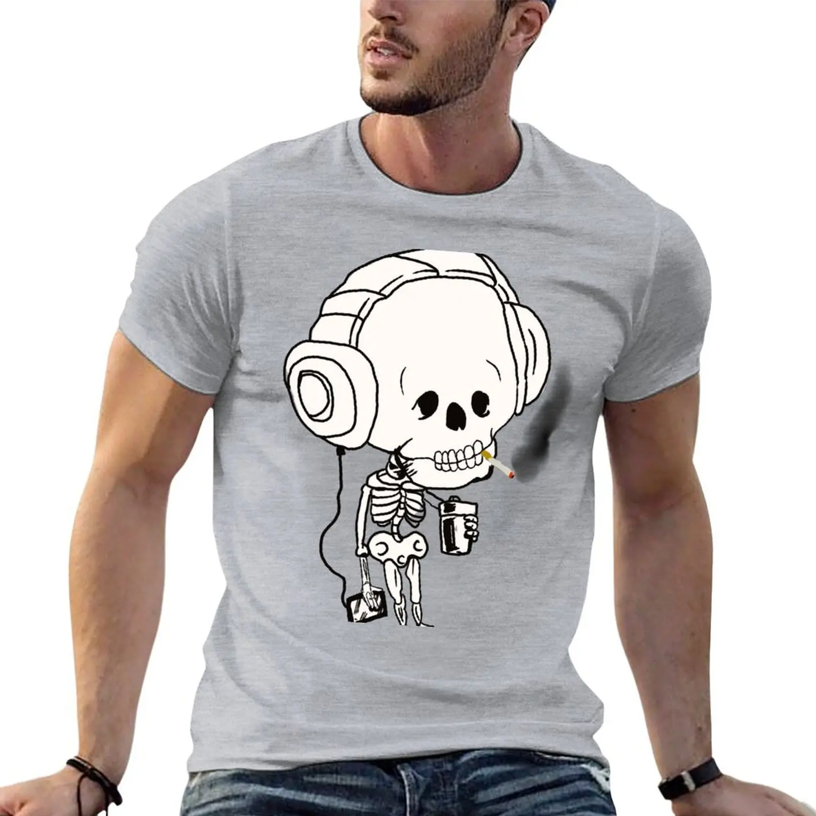 

Skeleton smoking his way past an early grave T-shirt animal prinfor boys heavyweights korean fashion vintage mens clothes
