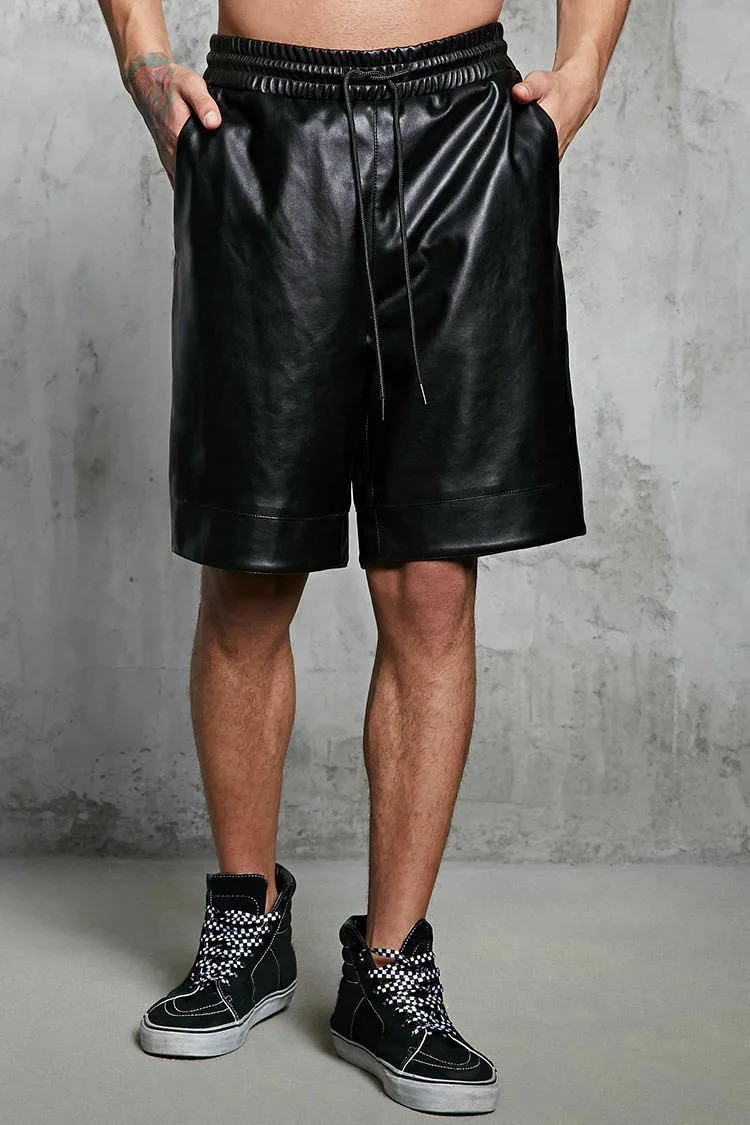 New Solid Color PU Leather Pants Casual Men's Short Leather Pants Summer Fashion Trend Club Punk Style Shorts for 2