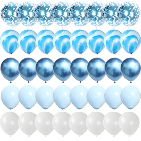 

40 Pieces Blue Agate Marble Balloons Silver Confetti Balloon Wedding Valentine's Day Birthday Party Decorations Baby Shower