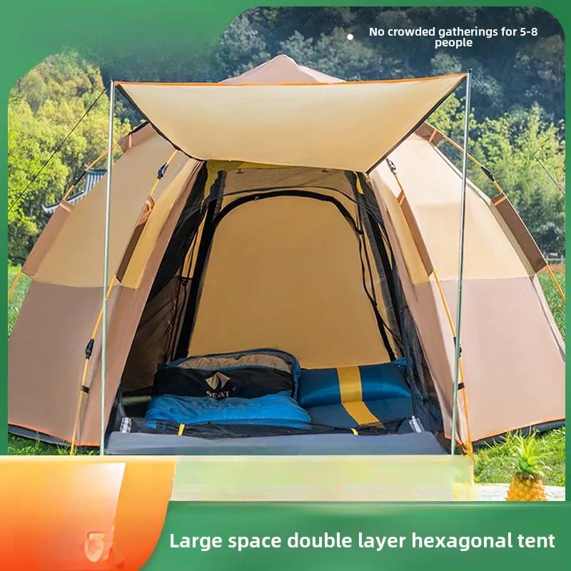 Automatic Double Layer Hexagonal Tent for 2-4 People Outdoor Camping Waterproof Quick Setup Beach Tent YOUSKY