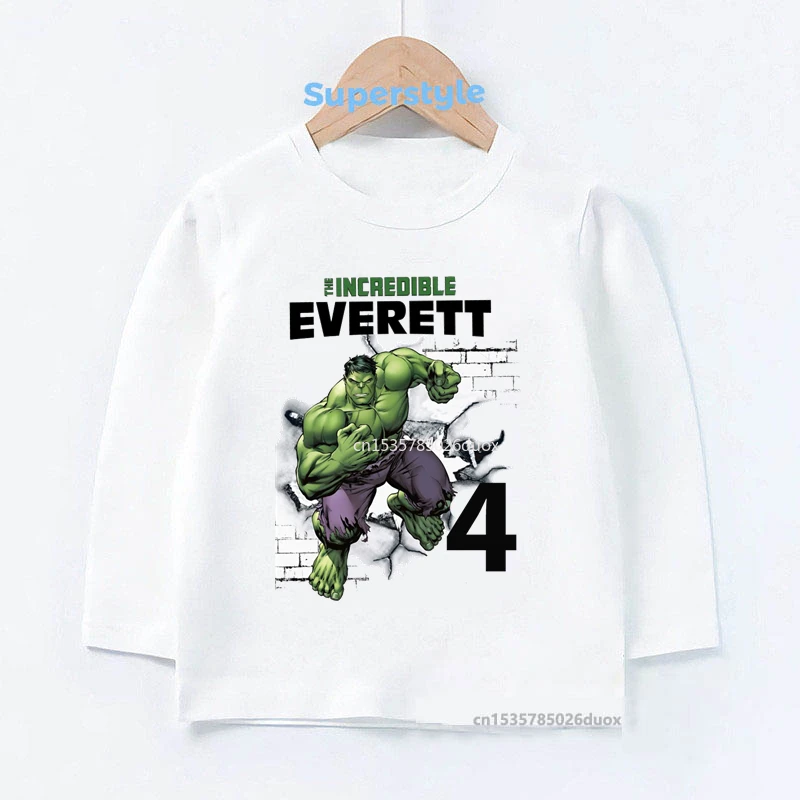 

Autumn Spring The Hulk Personalised Kid Birthday Long Sleeve T-shirt 2 3 4 5 6 7 8 The Hulk Birthday Custom Name Boy Girl Shirt