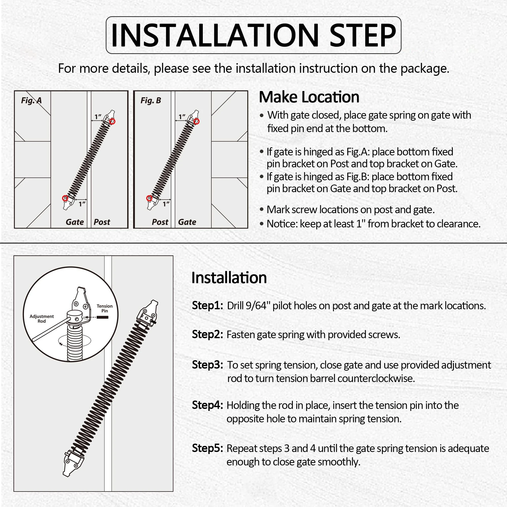14" Gate Spring Self Closing Outdoor Door Spring Automatic Gate Closure Hardware with Adjustable Tool for Wooden Vinyl Fence