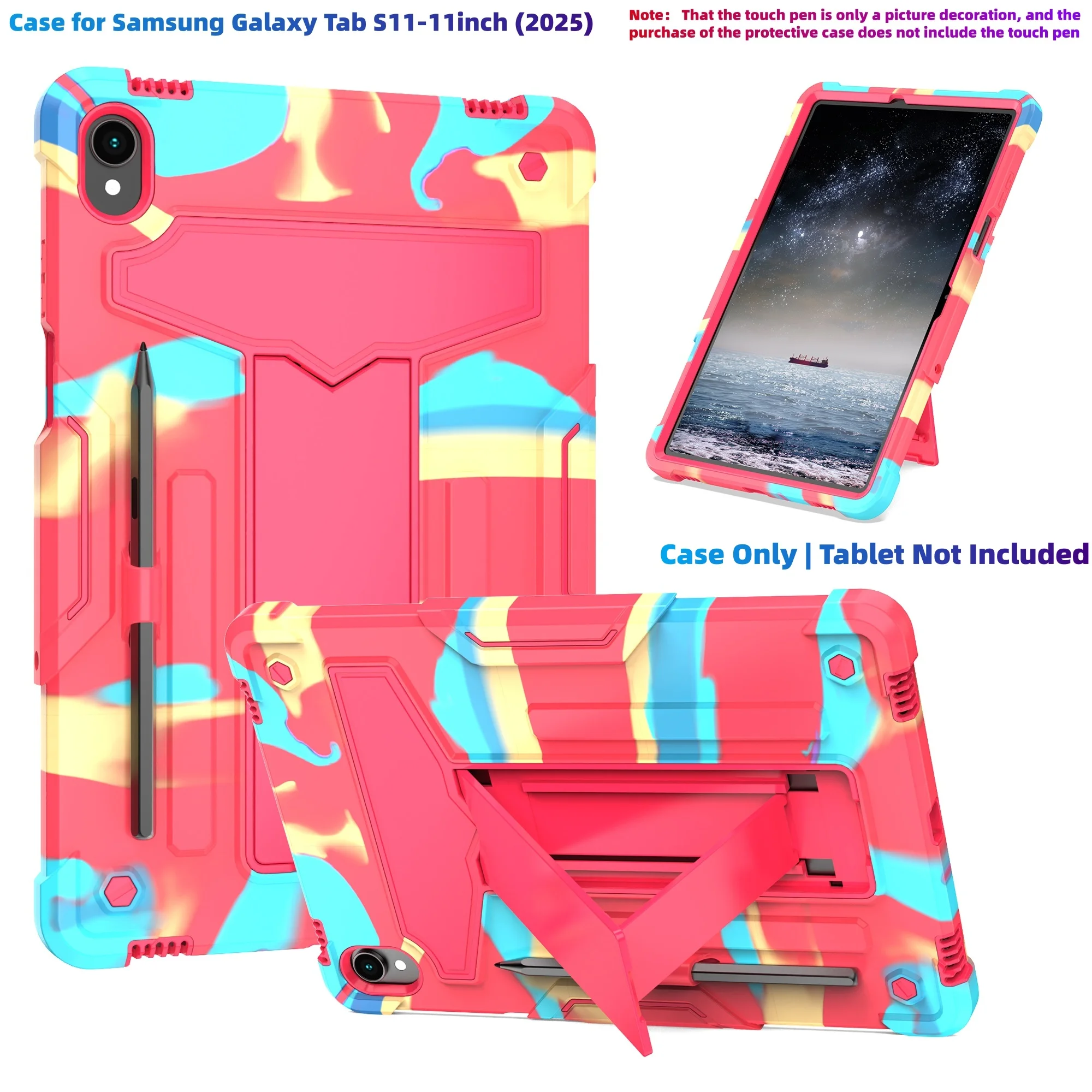 Heavy Duty Shockproof Rugged Protective Tablet Case with Kickstand and Pen Holder