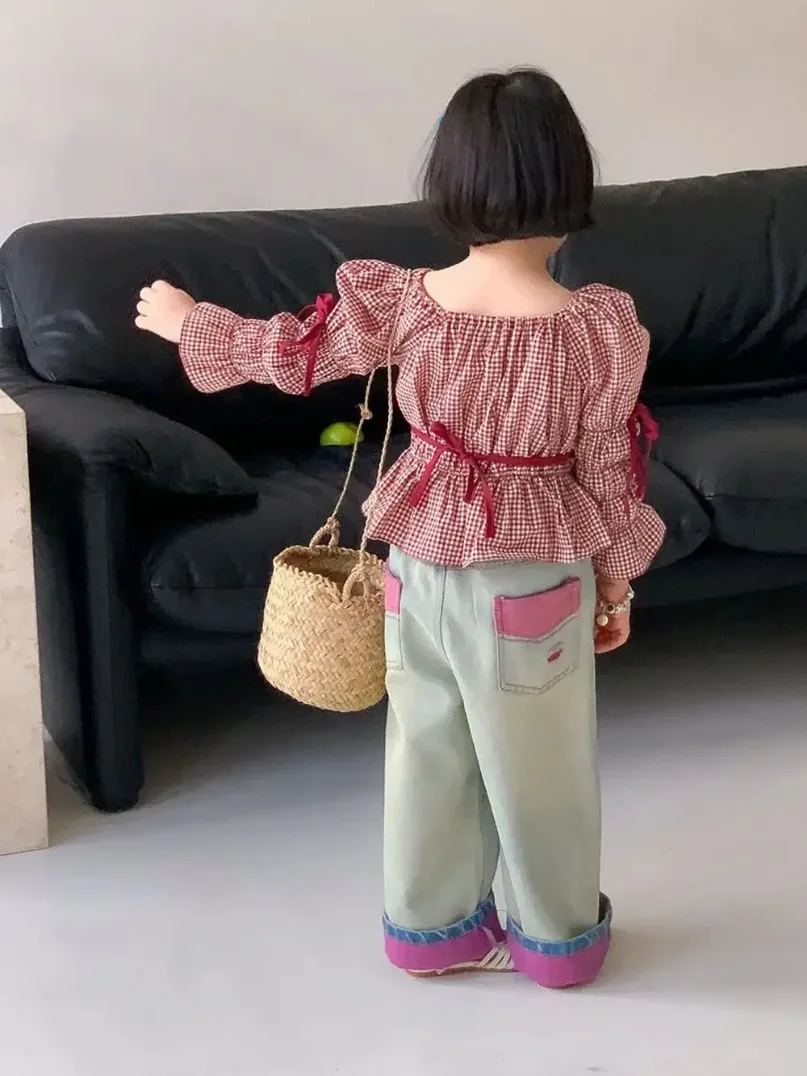 여아용 소프트 천공 청바지, 데님 바지, 캐주얼 2024 용수철 및 가을 스트레이트 레그, 다목적 바지, 어린이 신상