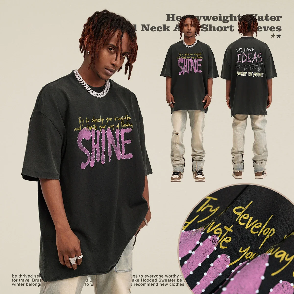 

High Street Vintage Y2k Letter Printed Shirt T Shirt Men Women Round Neck Street Hip Hop Trend Short-sleeved T-shirt