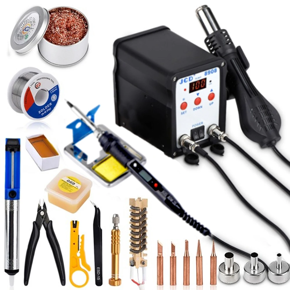 New 8908 2 IN 1 Soldering Station soldering iron with hot air gun SMD BGA Rework LCD Digital station 8908 Welding Repair machine