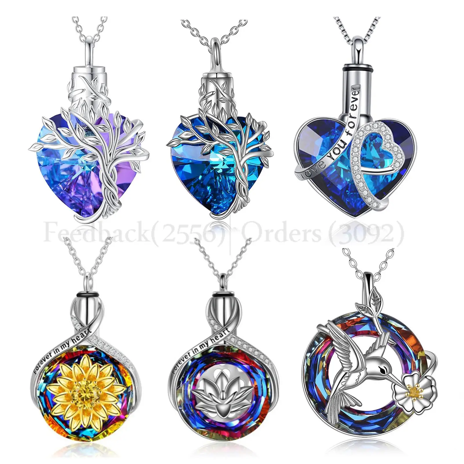 33 Styles Cremation Jewelry - Heart Shped Crystal Tree Urn Necklace Ashes Keepsake Pendant Jewelry Gifts For Women Girls