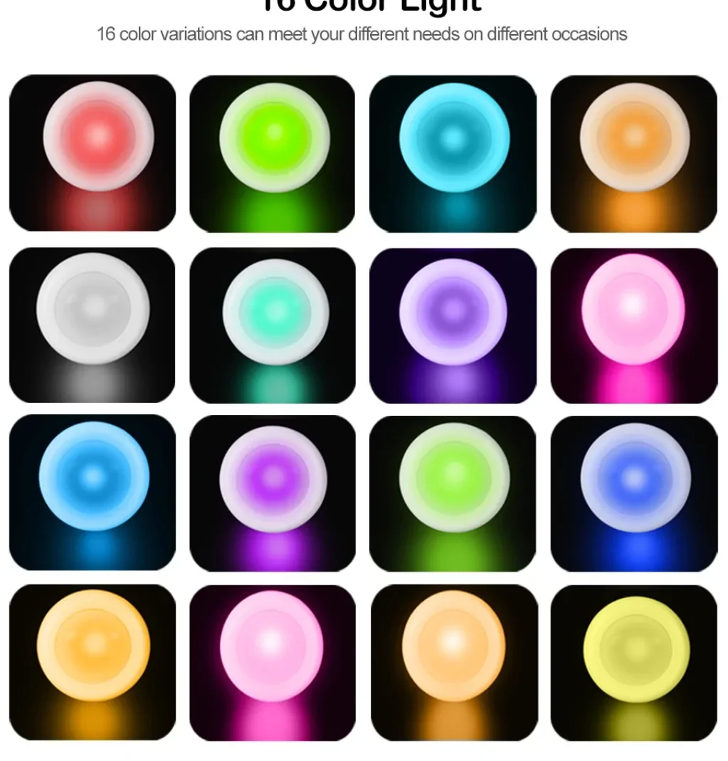 1 Set Multiple Controls 16 Colors Cabinet Light Dimmable LED Round Night Light Portable Cabinet Kitchen Closet Lamps with Remote