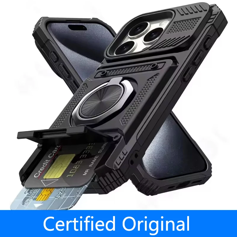Shockproof Magnetic Case with Multi-Functional Card Slot and Metal Ring Stand
