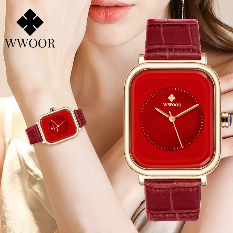 Japanese Quartz Movement WWOOR New Luxury Watch For Women's Wristwatch Square Leather Waterproof Ladies Dress Watch Reloj Mujer
