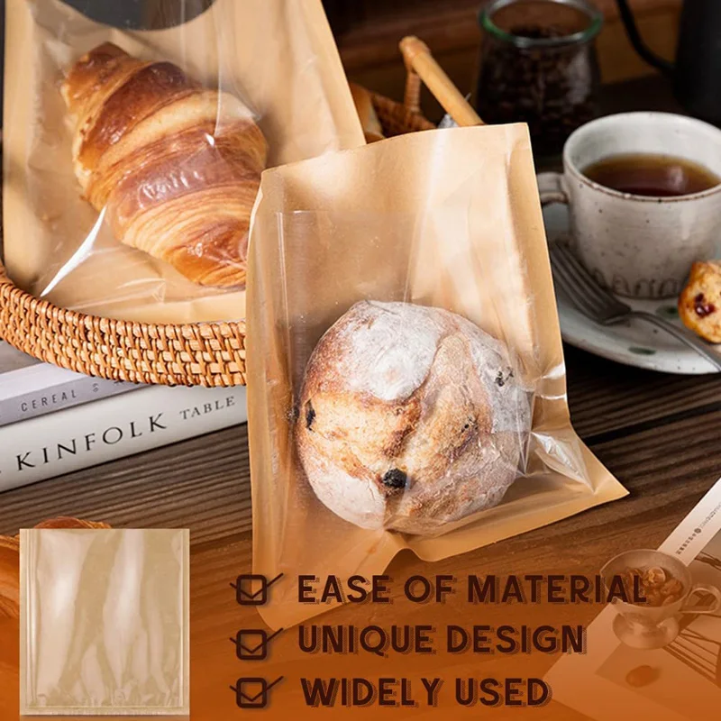 1000 Teile/los Heißversiegelbare Bäckerei Taschen mit Fenster Fettdichte Papier Gebäck Leckerli Taschen für Brot Sandwich Gebackene Waren Geschenk Geben – Detail 6