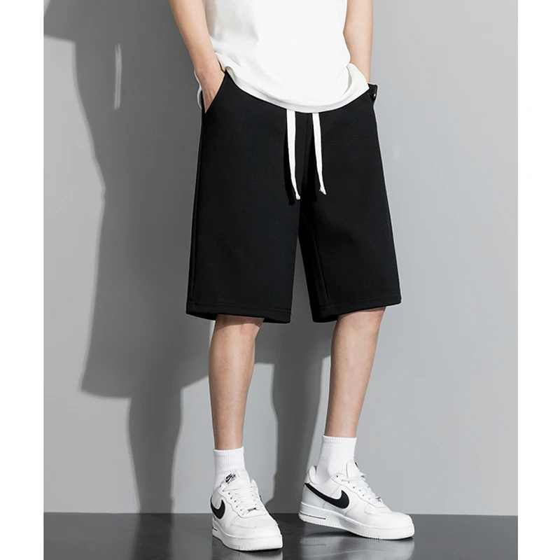 2024 Summer Men Trendy Korean Style Casual Streetwear Pockets Loose Short Pants Youth Solid Sports Joggers Straight Beach Shorts