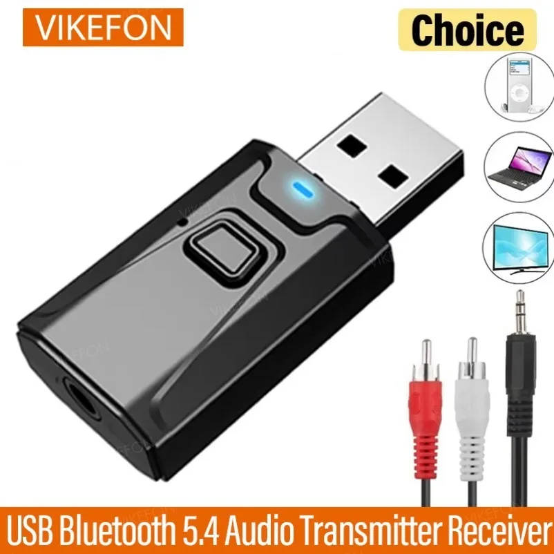 USB Bluetooth 5.4 Audio Transmitter Receiver MIC Wireless Adapter 3.5mm AUX/RCA for TV PC Headphone Home Stereo Car HIFI Music