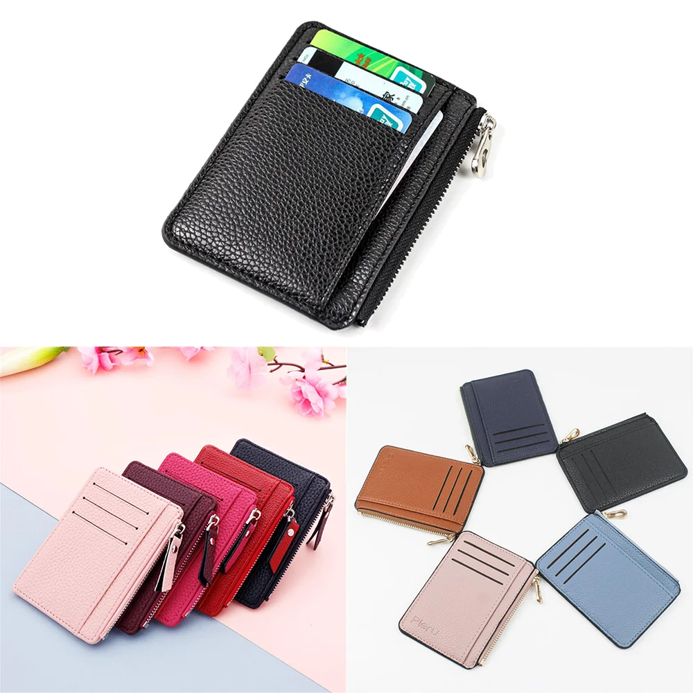 Slim Wallet Slim Wallet Purse PU Leather Women Card Holder Leather Unisex Zipper Business Card Case Men Credit Mini Bank Cards Holder