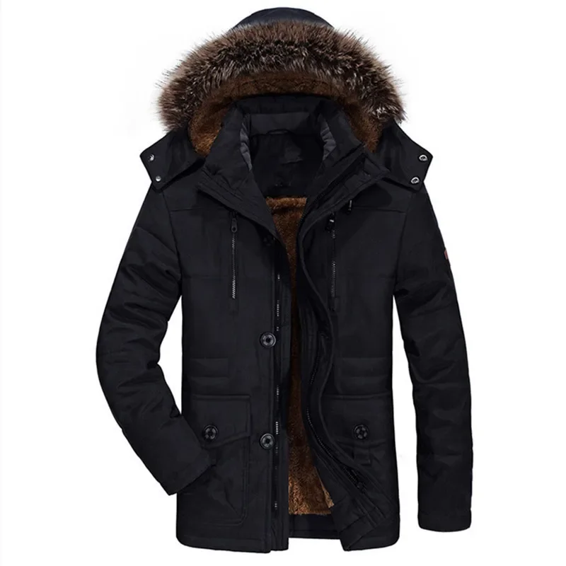 Cotton Jacket Parka Coat Cotton Hooded Plus Velvet Parka Men Fashionable Thick Windproof Cotton-Padded Parkas Male Plus Size Windproof Warm Parka Men's