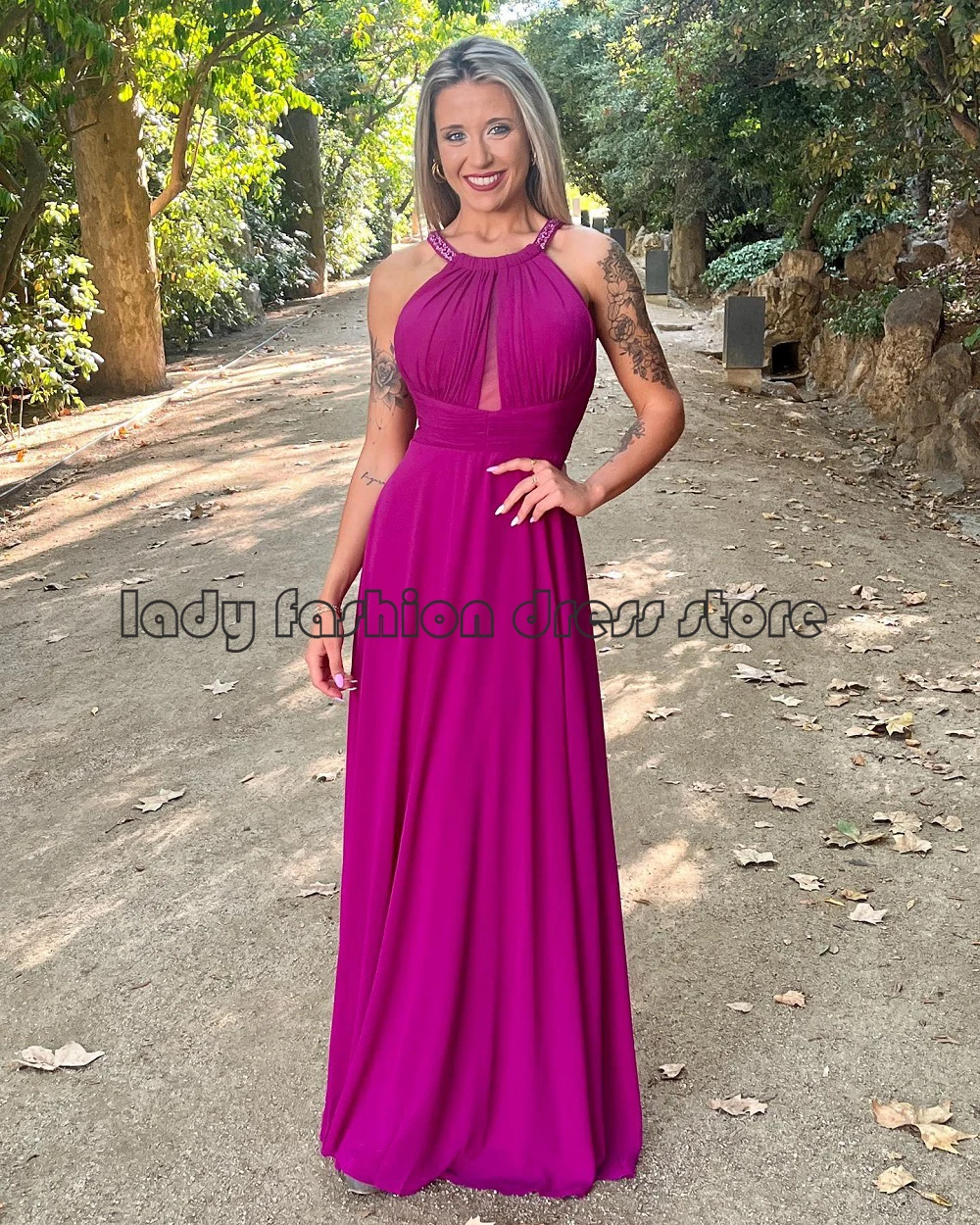 

Sexy Chiffon Floor Length Halter A Line Beading Formal Party Evening Dresses 2022