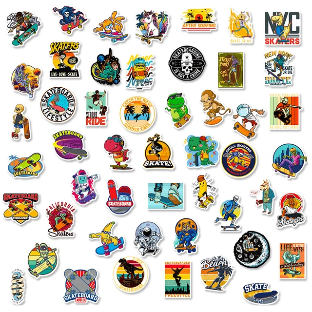 10/25/50pcs Skateboard Street Skate Theme Stickers Graffiti Retro