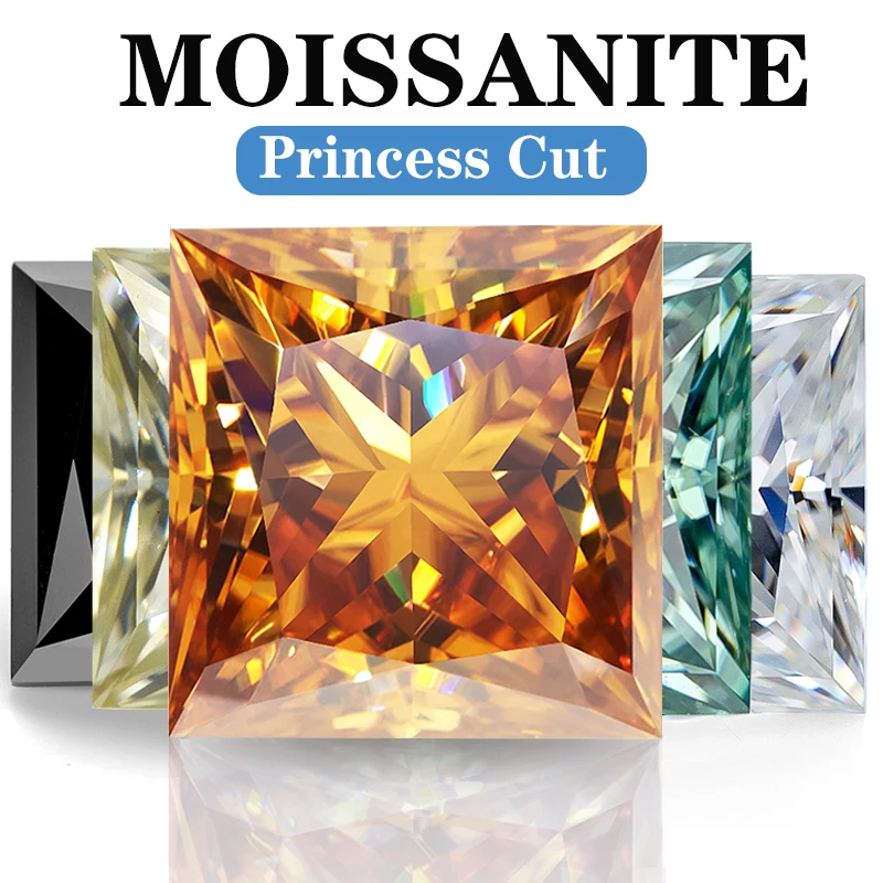 

3X3mm-12x12mm Multicolor Princess Cut Moissanite Loose Gemstone Brilliant Pass Diamonds Test VVS1 For Jewellery Factory Price