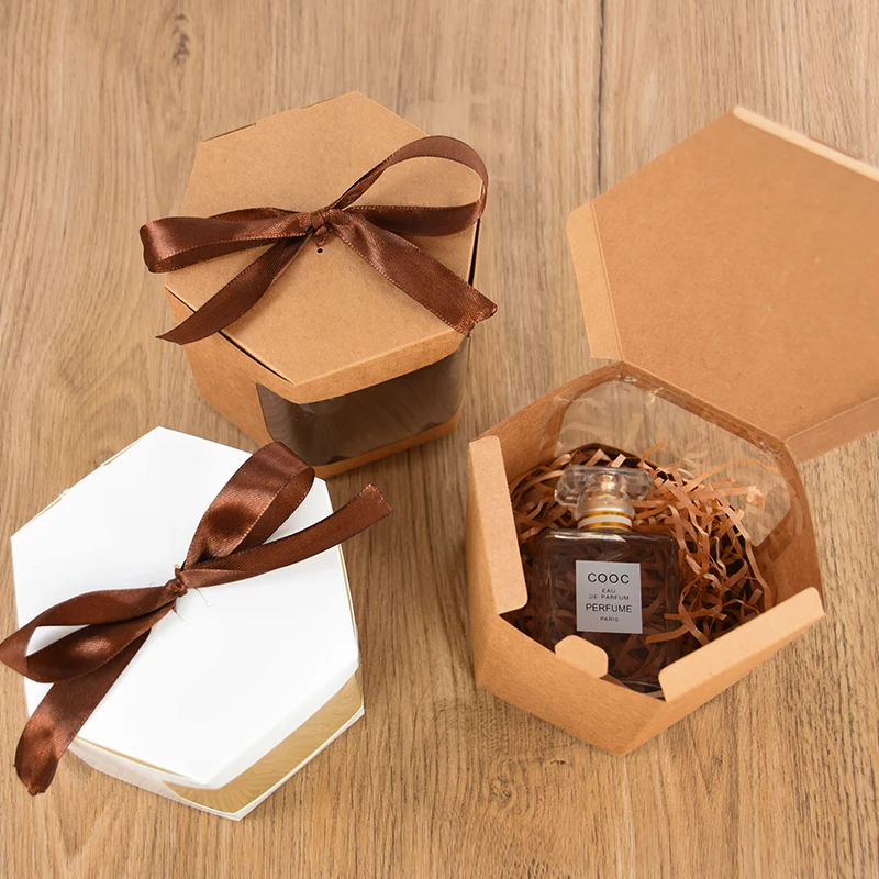 5/10Pcs Kraft Paper Candy Gift Box with Window Ropes Cake Chocolate Packaging Boxes Wedding Favors Birthday Party Decor Supplies