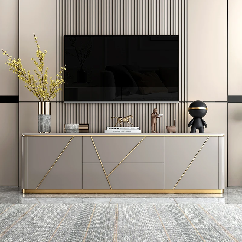 

Light Luxury TV Cabinet and Tea Table Combination Small Apartment Home Modern Minimalist Art Wall Cabinet