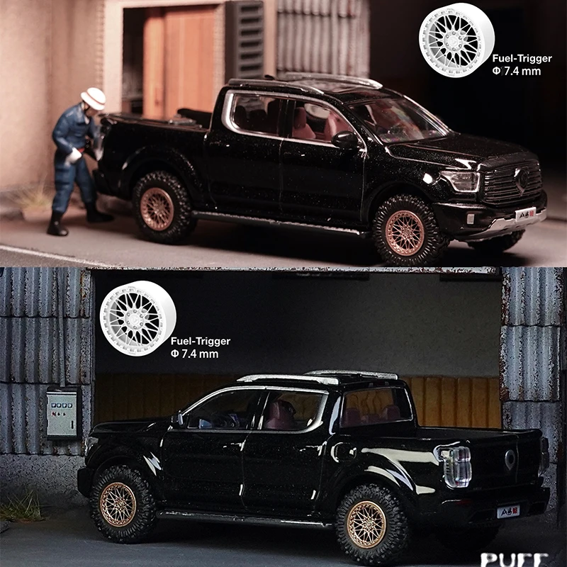 PUFF 1/64 휠 4 플레이 오프로드 고무 타이어 스포크 디테일 업 개조 키트, 1:64 핫휠 모델 자동차 장난감 휠 키트, 4 개/백