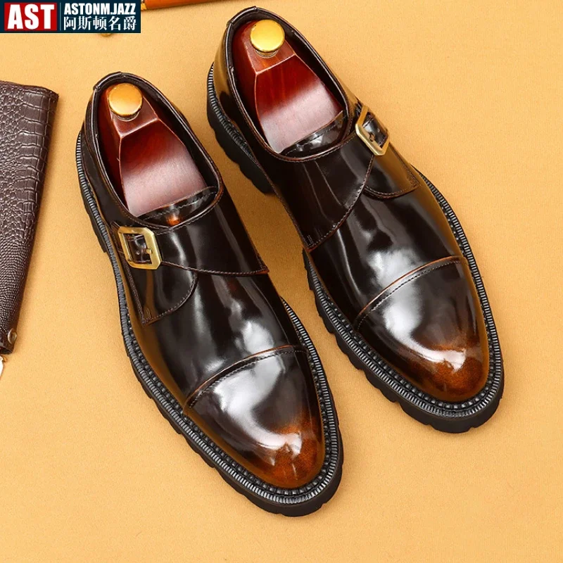 Luxury Patent Leather Mens Formal Shoes Handmade Italian Quality Fashion Buckle Genuine Leather Wedding Social Shoes Man