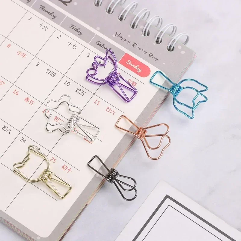 6PCs Set Hollowed Out Metal Binder Clip Long Tail Office Book Folder Paper Organizer