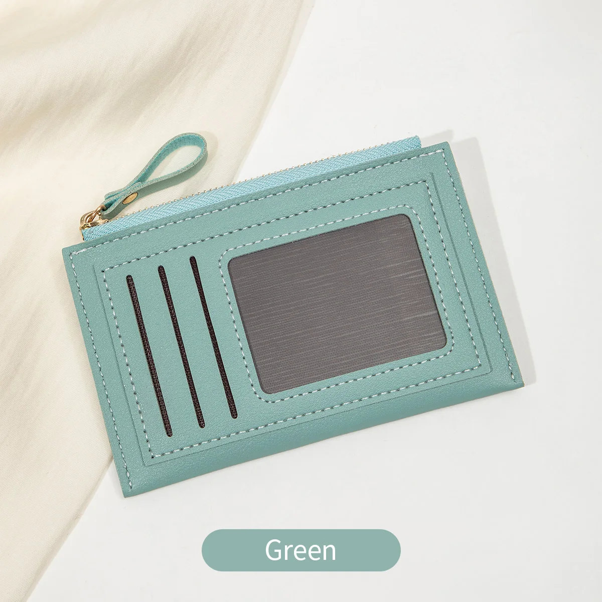 Ultra-Thin Minimalist PU Leather Wallet with Zipper Card Holder
