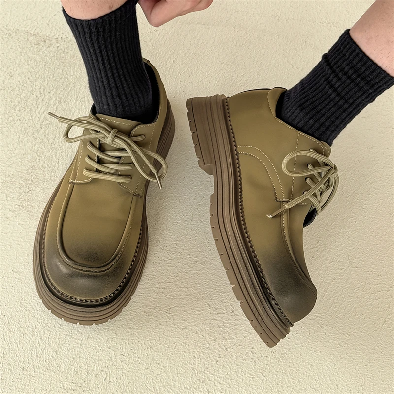 Men's Minimalist Leather Shoes With Thick Sole For Outdoor Work_voghion.com