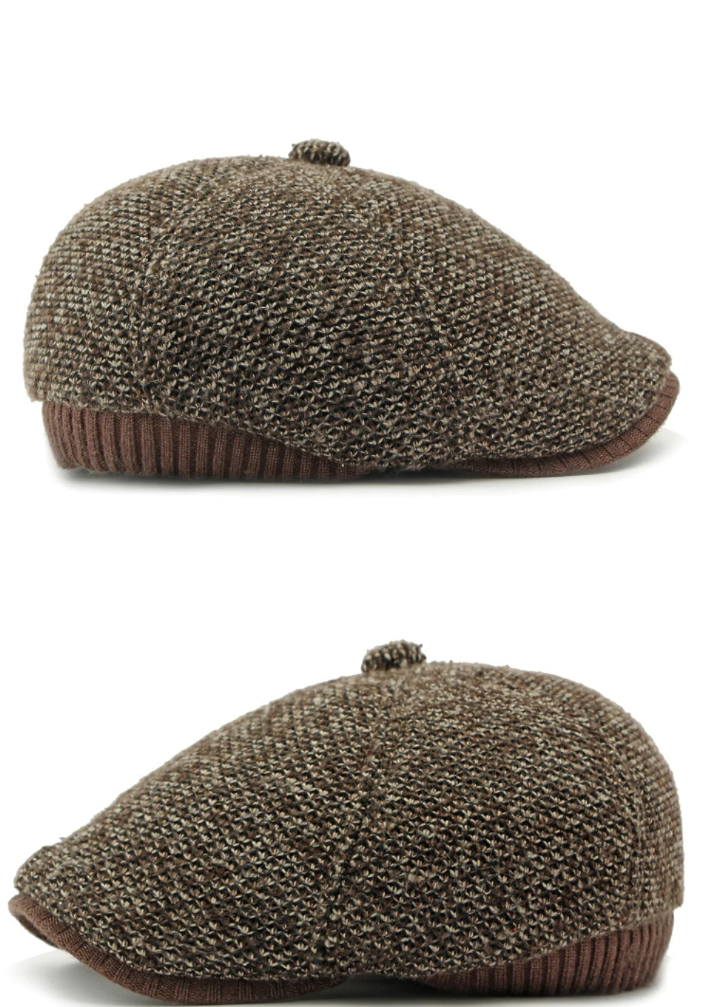 HT4538 Berets Männer Winter Wolle Baskenmütze Hut Dicke Warme Achteckige Earflap Kappe Männliche Gestrickte Hut Ivy Flache Kappe Fleece Gefüttert Baskenmütze Kappen – Detail 9