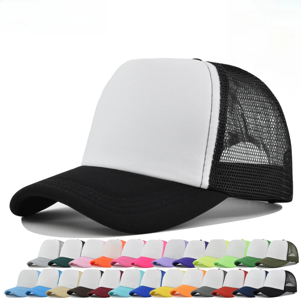 Fashion Unisex Baseball Cap Adjustable Trucker Flat Visor Cap Snapback Mesh Curved 1PC