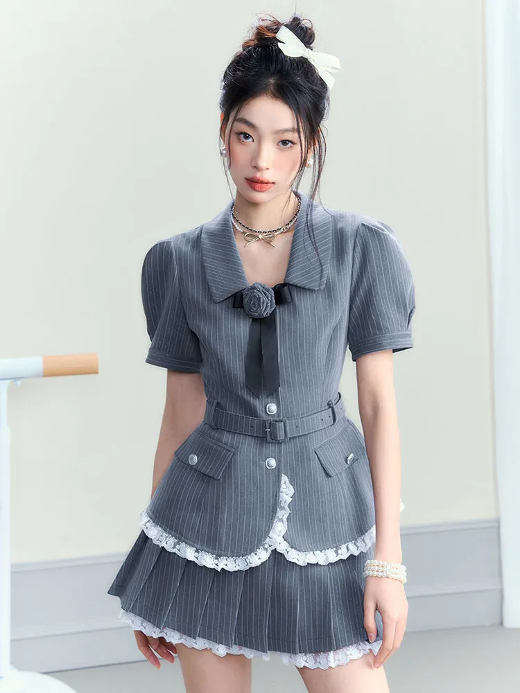 

2024 summer new fashion women korea uniform style jk dress set women's two-piece set pleated short skirt set collge style jk set