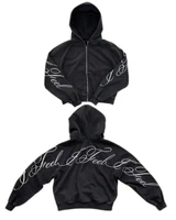 Y2K harajuku Gothic Letter Print Retro Fashion Men And Women Hoodie Hip-Hop Punk Style Black Oversized Zipper Sweatshirts