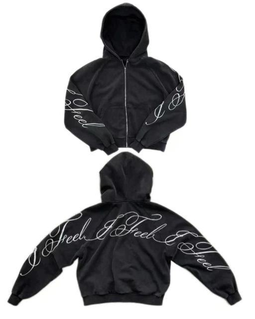 Y2K harajuku Gothic Letter Print Retro Fashion Men And Women Hoodie Hip-Hop Punk Style Black Oversized Zipper Sweatshirts