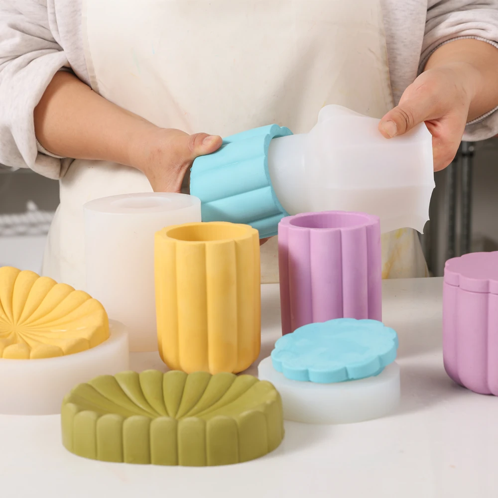 

Nicole Concrete Silicone Candle Jar Mold DIY Cement Soap Dish Bathroom Accessories Set Mould Toothbrush Holder Making Tool
