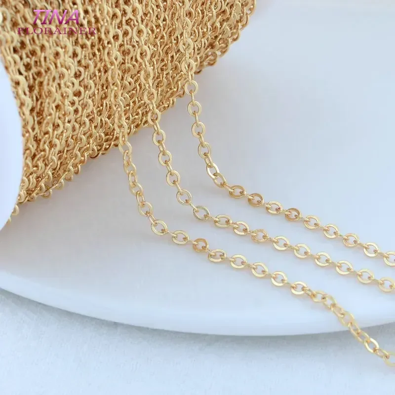 1 Meter 14K Gold Color Plated Brass O Thin Necklace Chain For DIY Jewelry Making Flat O Chains Accessories Findings