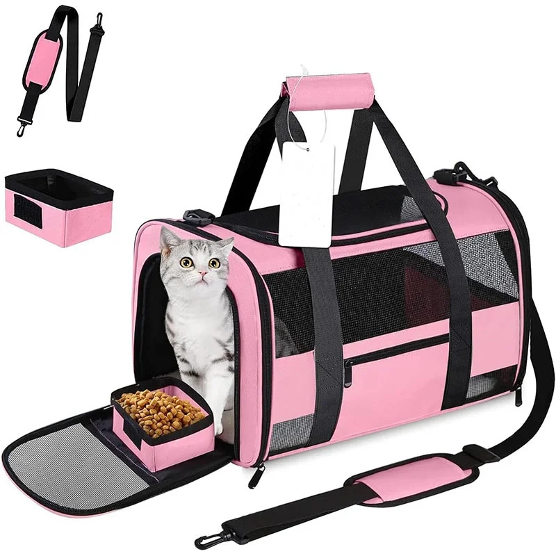 1 set of pet cat carrier cat bag can shrink and dog handbag, portable breathable big space pet bag, very suitable for ta