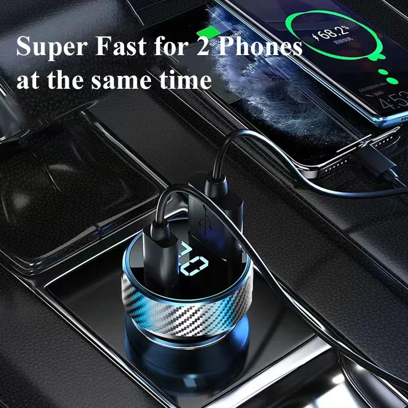 2 in 1 USB 차량용 충전기 어댑터, 전압 모니터 포함 초고속 충전, 아이폰, 삼성, 아이패드, 화웨이, 원플러스, OPPO, VIVO, 300W