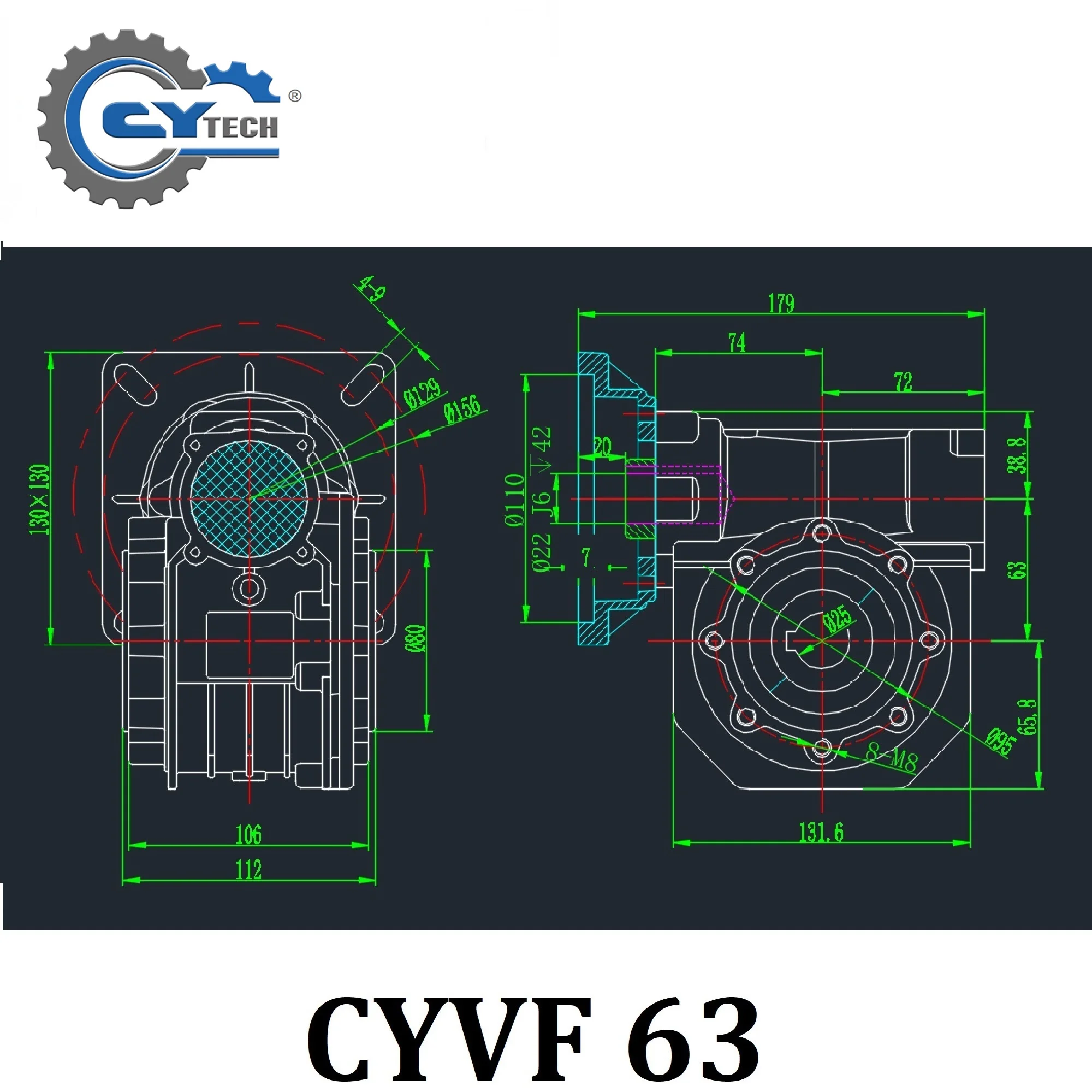 Chenyue 웜 기어박스 CYVF063 입력 14/19/22/24mm 출력 25mm 비율 5:1/100:1 웜 기어 틴 브론즈 +무료 유지보수