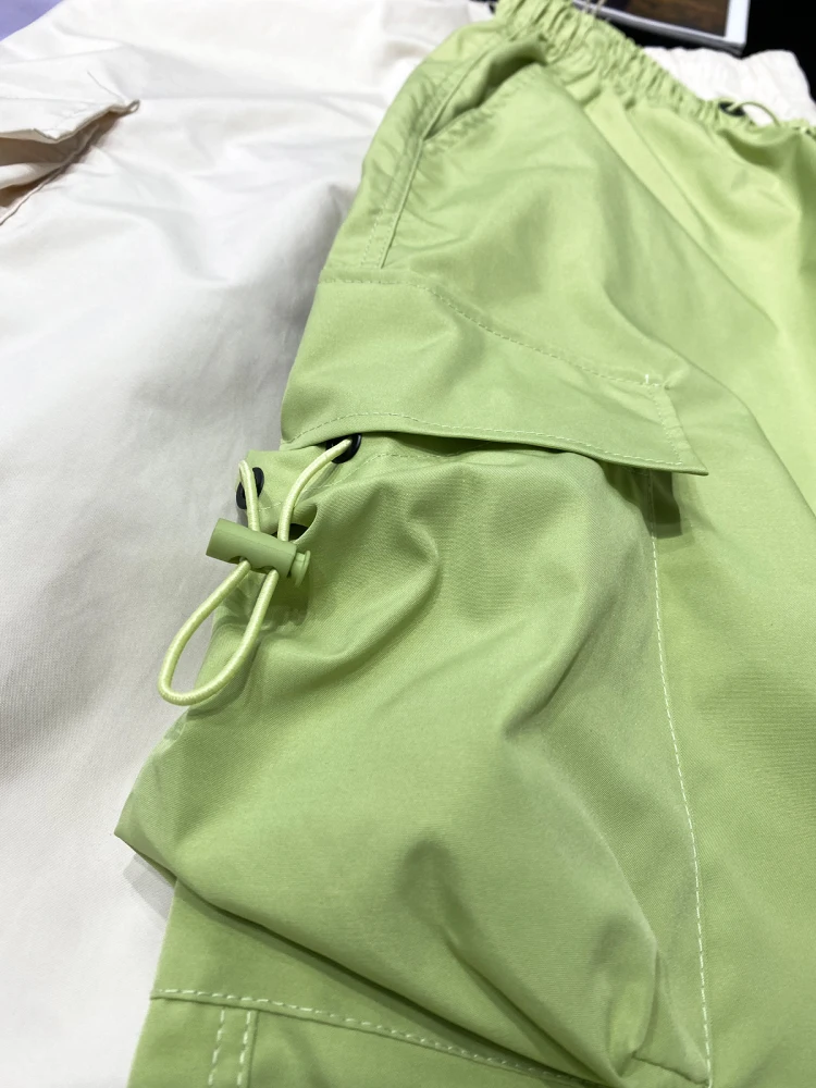 [YOZOU] Drawstring Baggy Cargo Parachute Pants Candy Color Ovesized Loose Trousers Women Y2k Streetwear Rave Pink Green Black