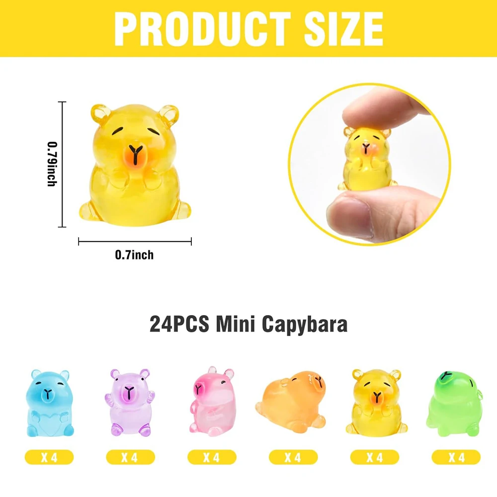 24Pcs Luminous Mini Capybara Figurines Colorful Tiny Capybara Dollhouse Miniatures Car Dashboard Fairy Garden miniature figurines