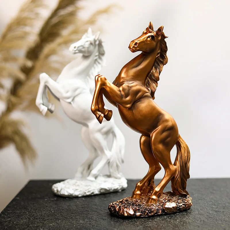 樹脂の金と白の馬の像,北欧の抽象的な装飾品,室内彫刻,家の装飾