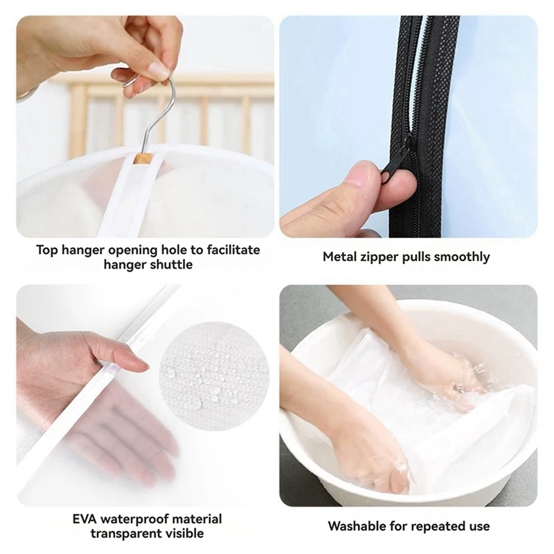 Clothing Dust Cover Transparent Thickened Washable Dust Bag PEVA Household Dust Cover Coat Suit Cover Hanging Pocket 5