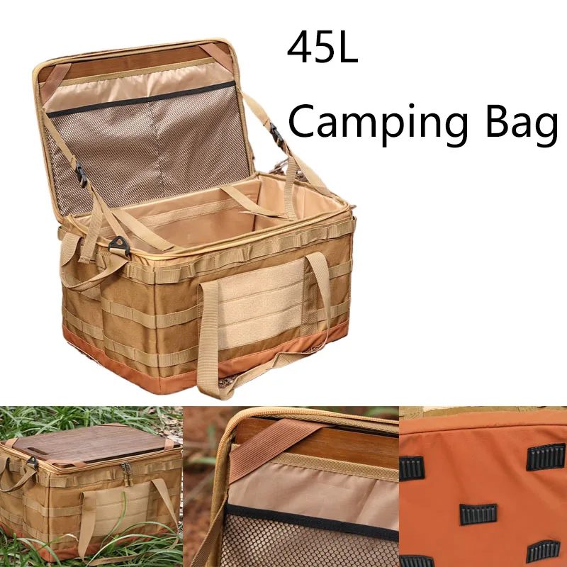 45L Picnic Bag Camping Large Capacity Storage Handbag Thermal Cooler Lunch Storage Bag Waterproof Hiking Box Cookware Supply